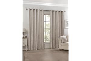 Emma Barclay – Fully Lined Curtains for Bedroom Living Room Jacquard Eyelet Two Panel Damask Curtains Eden Collection (46” x 54” Inch)(Cream)
