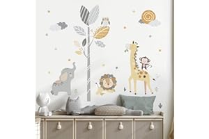 decalmile Pegatinas de Pared Animales de la Jungla Árbol Vinilos Decorativos Safari Jirafa Elefante León Adhesivos Pared Habitación Infantiles Niños Bebés Guardería