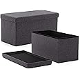 HNNHOME Folding Storage Ottoman Footstool Box, Chest with Lid, Foldable Bench Seat for Living Room, Bedroom, Hallway (Dark Grey-Linen, 76 * 38 * 38)