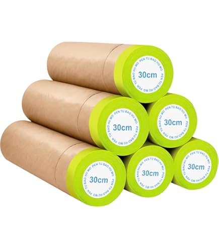 KOVSGQ Afdekpapier, schilder, afdekpapier, kraftpapier, voorgelijmde afdekfolie met zelfklevende strips, zelfklevende afplakband voor schilderwerk, renovaties, autolak (30 cm x 15 m x 1 rollen