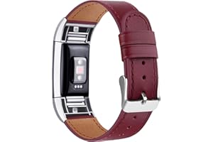 Tobfit Bracelet Compatible Fitbit Charge 2 en Cuir Sport Femme Homme,Bande de Rechange Ajustable connecteurs en métal Accessoires (Vin Rouge, 5,5 "- 8,1")