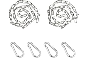 TSILIN 2 Pcs 1 Meter Long 3mm Thick Stainless Steel Chain Swing Chain Hanging Basket Chain Fence Chain Links with 4Pcs Carabiners Indoor Outdoor Hardware Accessories