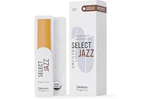 RICO D'Addario Organic Select Jazz Unfiled Stroiki do saksofonu barytonowego - Stroiki saksofonowe - Pierwsza i jedyna organiczna trzcina - 2 twarde, 5 sztuk
