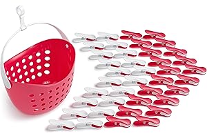 culiclean Clothes Pegs for Washing Line with Basket Strong Soft Grip 40 pcs Soft Clips + 1 Peg Basket, Laundry Pegs viva magenta white white viva magenta with Basket viva magenta Handle white