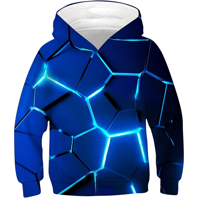 Kids4ever unisex kinder hoodie 3D grappig bedrukt met capuchon, lange mouwen, hoodies sweatshirt voor jongens meisjes met zak, leeftijd 6-16, 12-13 Jaar