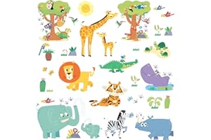 DECOWALL DW-1909 Animali della giungla felice Adesivi da Parete Decorazioni Parete Stickers Murali Soggiorno Asilo Nido Camera da Letto per Bambini
