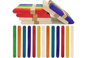 OWLKELA 300 Pieces Jumbo 150mm Lollipop Sticks, Wood Craft Sticks, Lolly Sticks for Home and School Crafts, Popsicle Sticks, Ideal for Arts and Handwork, Classroom Art Supplies Wood&Multicolour