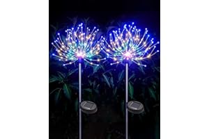 Dekofun Solar Lights Outdoor Garden 2 Pack 120 LED Solar Firework Lights, 8 Lighting Modes Solar Christmas Lights Waterproof Solar Starburst Lights for Pathway Christmas Decorations - Multicolor