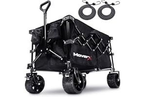 MoverX 120L Festival Trolley on Wheels, Folding Wagon, Portable Camping Cart, Collapsible Foldable Trolly for Beach Outdoor Garden Picnic Shopping Fishing, Wide Wheels, Adjustable Handle, Black