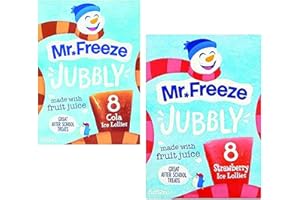KHUDADAD Mr. Freeze Jubbly Ice Lollies Cola, Strawberry, 8 x 62ml Each, Total 16 Ice Lollies - Family Pack