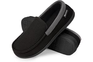 EverFoams Men's Comfort Memory Foam Moccasin Slippers Breathable Terry Cloth House Shoes with Anti-Skid Rubber Sole