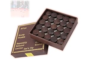 LenTLy 50 Punte per Stecche da Biliardo da 13MM, Punte per Stecche da Biliardo in Pelle Bovina con Scatola per Stecche da Biliardo da Biliardo Kit di Ricambio per Stecche da Biliardo in Pelle Marrone