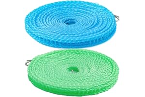 RUNFENG 2 Pezzi 10 M Filo per Stendere il Bucato da Esterno,Corda Stendibiancheria da Viaggio Portatile,Corda per Stendere i Panni Esterno Per Da Campeggio Per Interni Ed Esterni (Blu + Verde)