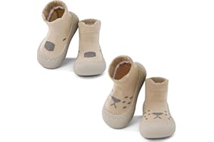 LACOFIA 2 Pares Zapatos Primeros Pasos Calzado Bebé Niños Niñas Zapatillas Calcetines Antideslizantes Bebé con Suela de Goma 6-24 Meses