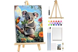 MOGTAA Koala - Pintura por números para adultos principiantes con marco, pintura de flores por números para adultos con caballete, kits de pintura al óleo para decoración del hogar, 8 x 12 pulgadas