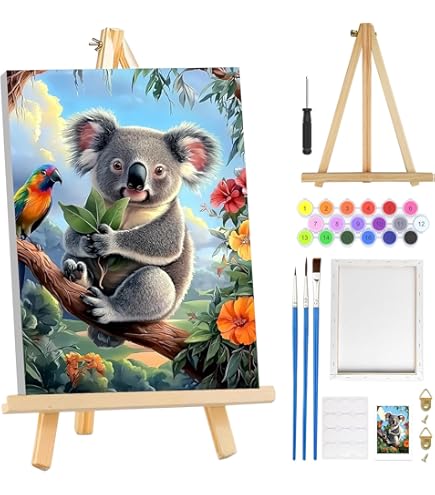 RICUVED 4 Kit Pittura Con I Numeri Paesaggio Montagna – Tela 20x20 Cm Con Cornice E Pennelli