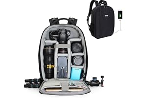 CADeN Camera Backpack SLR Bag Water-Repellent Photo Backpack with Rain Cover Camera Backpack Bag Compatible with Nikon Sony Canon 2 DSLR 7 Lens Tripod