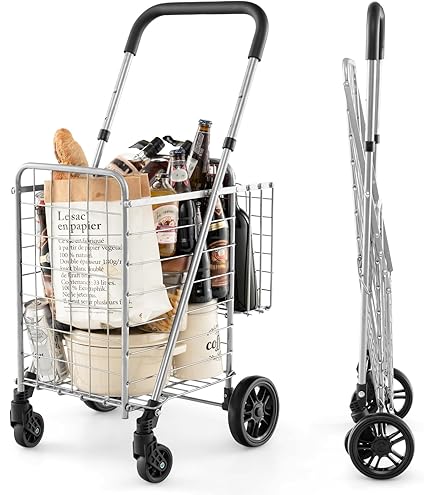 Carrello Pieghevole Per Spesa 40 Kg - Con Ruote E Manico Telescopico, Blu E Nero - Foto 2