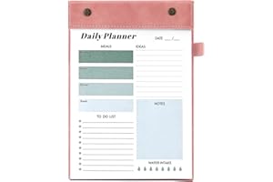 Mcdsuc Daily Planner Notepad,Removable Inner Core,Tear and Write,Meal Planning and To-Do List, Pen Holder,Pink Leather Cover,21.2 x 14.5 cm, (Pink, Daily Planner)