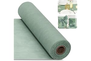 Vlies Tischläufer Eukalyptus Grün Cinnani 30 cm x 25 m Tischläufer Salbeigrün Stoff Tischband Eukalyptus Grün tischläufer Modern, für Taufe, Kommunion, Geburtstage und Partydeko