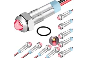 RUNCCI-YUN 10pcs 12-24v 6mm 1/4" DC Voyant Led En Metal, Rouge Led Indicateur Panneau,Temoin Lumineux 12v, Pour Van,Bateau Et Autres Vehicules Universels