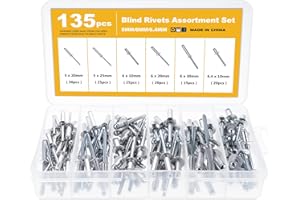Knpwer 445 Pcs Rivets Aveugles en Aluminium,6 Tailles Assortiment de Rivets Pop,Rivets Pop pour Métal (135 Pcs, 6 Sizes)