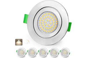 KYOTECH reflektory LED wpuszczane z możliwością ściemniania 60–75 mm 5W IP65, ultracienkie, neutralna biel 4000K, wodoszczelne reflektory sufitowe do łazienki, niklowane, zestaw 6 sztuk (nierotacyjne