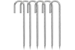 KITERI 6 Pcs Heavy Duty Tent Pegs, 12 Inch Trampoline Stakes Metal Ground Rebar Stakes Galvanised Metal Pegs J Hooks Anchors Steel Ground Pegs for Camping Tents Canopies Sheds Ports Swing