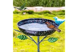 Qipade Metal Bird Bath with Garden Stake, Lightweight Birdbath Detachable, Rustproof Cast Iron Bird Decorative Bird Baths for Garden, Yards Lawn Patio, Bird Lovers Gift, 41 Inches Tall