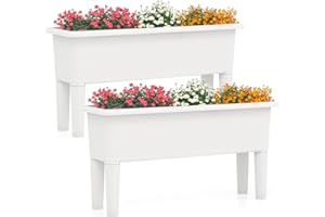 HOMASIS Set di 2 Orto Rialzato da Esterno, Vaso Rettangolare in PP da 29L con Gambe Rimovibili e Foro di Drenaggio, Fioriere Ideale per Balcone, Giardino, 80 x 30 x 40 cm (Grigio)