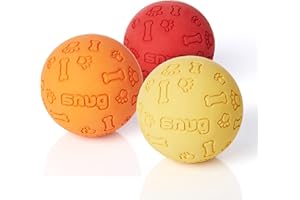 Snug Rubber Dog Balls for Small and Medium Dogs - Tennis Ball Size - Virtually Indestructible (3 Pack - Hot)