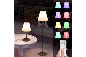 light to hope Lámpara de Pie Solar Inalámbrico Para Exteriores, Mandos a Distancia Blanco Cálido y RGB Regulable, IP44 Resistente al Agua Lámpara de Mesa Grande Para Jardín, Hotel, Patio (Gris)