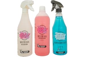 KIMIA - Pack FluFlu Limpieza Completa | Multiusos Concentrado Limpieza Profunda 1L + Limpia Cristales Secado Ultrarrápido 750 ml + Botella Vacía para Disolución 750ml | Limpia, Desinfecta y Aromatiza