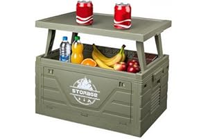 diceevil Camping Storage Box, Large Foldable Plastic Storage Cupboard with Lid, Multifunctional Collapsible Car Trunk Organizer for Garden Party, Picnics, Outdoor Travel