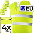 Prowiste High Vis Vests - Yellow Set of 4 with Bag - Hi Vis Vests Tested EN ISO 20471 - High Vis Jackets Valid throughout Europe - Ideal for Car, Construction - Universal Size