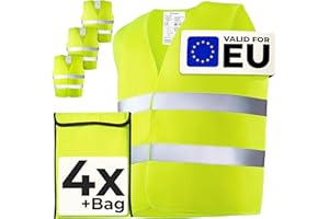 Prowiste High Vis Vests - Yellow Set of 4 with Bag - Hi Vis Vests Tested EN ISO 20471 - High Vis Jackets Valid throughout Europe - Ideal for Car, Construction - Universal Size