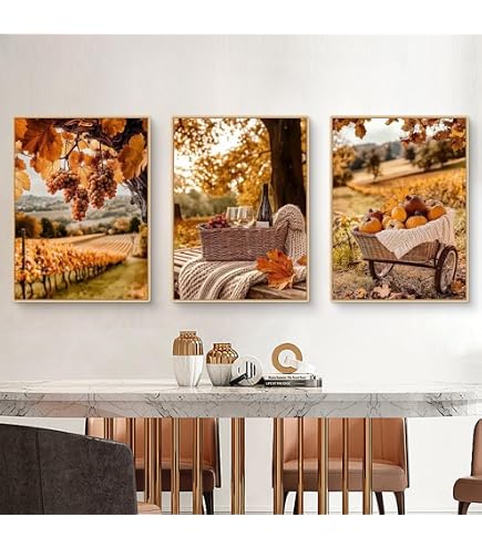 Lot De 3 Posters D'automne - Motif Citrouille Et Feuilles - Taille 40x50 Cm (autres Tailles Dispo) - Sans Cadre - Décoration Murale Salon/chambre - 8