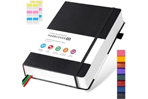 FOCUS DAY Cuaderno A5 rayado, diario de cuero, tapa dura, 320 páginas, grueso bloc de notas para adultos, trabajo, escritura, notas, aprendizaje, viajes, 14 x 21 cm, negro.