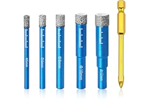 SANGCCA 6 punte diamantate per piastrelle con 5, 6, 8,10,12 mm, punta in carburo da 6 mm, punta in metallo per 6 mm, punta per piastrelle per ceramica vetro granito marmo quarzo