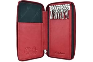 CM CONTE MASSIMO CONTE MASSIMO Llavero para Hombre y Mujer, de Piel Auténtica con Cremallera, Ganchos y Bolsillos, con Caja de Regalo