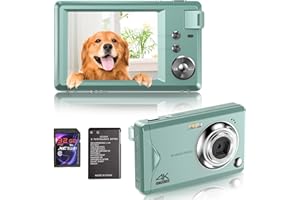 FINE LIFE PRO Cámara digital, 4K HD 1080P 48MP, cámara compacta, mini cámara digital con tarjeta SD de 32 GB FHD, cámara digital con pantalla LCD, zoom digital de 16 x para principiantes (cámara digital verde)