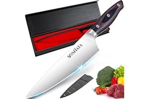 MOSFiATA Cuchillos Cocina, Cuchillo de Cocina Profesional Cuchillo Chef de Acero Inoxidable con Funda para Carne, Verduras, Fruta, Susi - 20cm