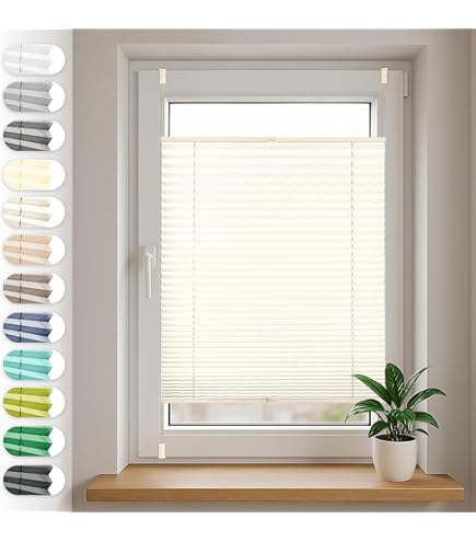 PLISART Plisségordijn zonder boren Klemmfix - met klembevestiging om vast te klemmen, inkijkbescherming en ondoorzichtig, Easyfix plissé rolgordijn voor raam - 75 x 200 cm, Wit