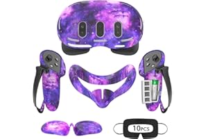 Tyasoleil Zubehör Kompatibel mit Oculus Quest 3, Silikon-Abdeckungs-Set Kompatibel mit Meta Quest 3, VR-Zubehör-Set, inklusive Controller-Griff-Lederabdeckung (Starlight Purple)