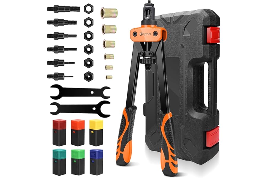 Lytool Rivnut Tool Kit, 14" Rivet Nut Tool with 205pcs Nuts Heavy Duty Rivet Gun M3 M4 M5 M6 M8 M10 6 Mandrels Rivet Nut Gun Rivet Tool Professional Hand Rivet Setter