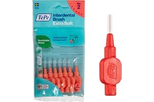 Cepillo interdental TePe, Extra Suave, rojo, 0,5 mm/ISO 2, 8 ud., limpieza interdental eficaz, eliminación de placa e hilo dental para espacios estrechos