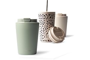 MAMEIDO Termo Cafe 350 ml, Vaso Termico Antigoteo, Taza Termica acero inox sin BPA, Vaso Termo Cafe para llevar (Desert Sage)