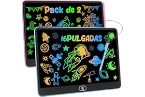 ELECTIGHT 2 Pack 16 Pulgadas Tableta de Escritura LCD, Infantil Tableta de Graffiti de Colores para Niños 3-12 Años, con Borrable y Bloqueo Función, Reutilizable, Juguete Educativo Halloween Navidad (Azul+Rosa)