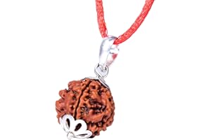 REBUY 7 Mukhi Rudraksha Pendant Seven Faced Nepali Rudraksh Silver Pendant Original & Certified for Men and Women, Color Brown, Origin Nepal