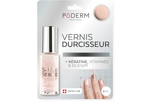 PODERM Vernis Durcisseur Ongles - Rose Poudré | Répare et Renforce les Ongles Abîmés et Fragilisés par les Vernis Semi-Permanents | Biotine, Silicium, Kératine | Développé par un Podologue en Suisse